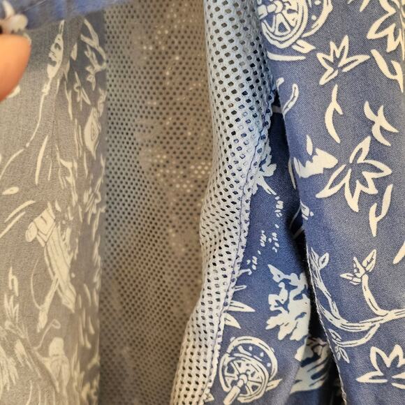 Columbia PFG Short Sleeve Fishing Shirt Vented Mesh Blue White Mens M - Picture 7 of 9